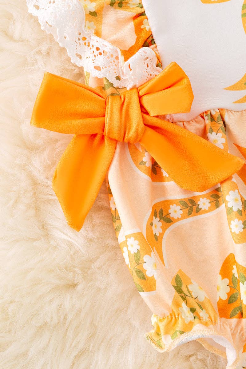 Yellow coquette bow printed girls baby romper