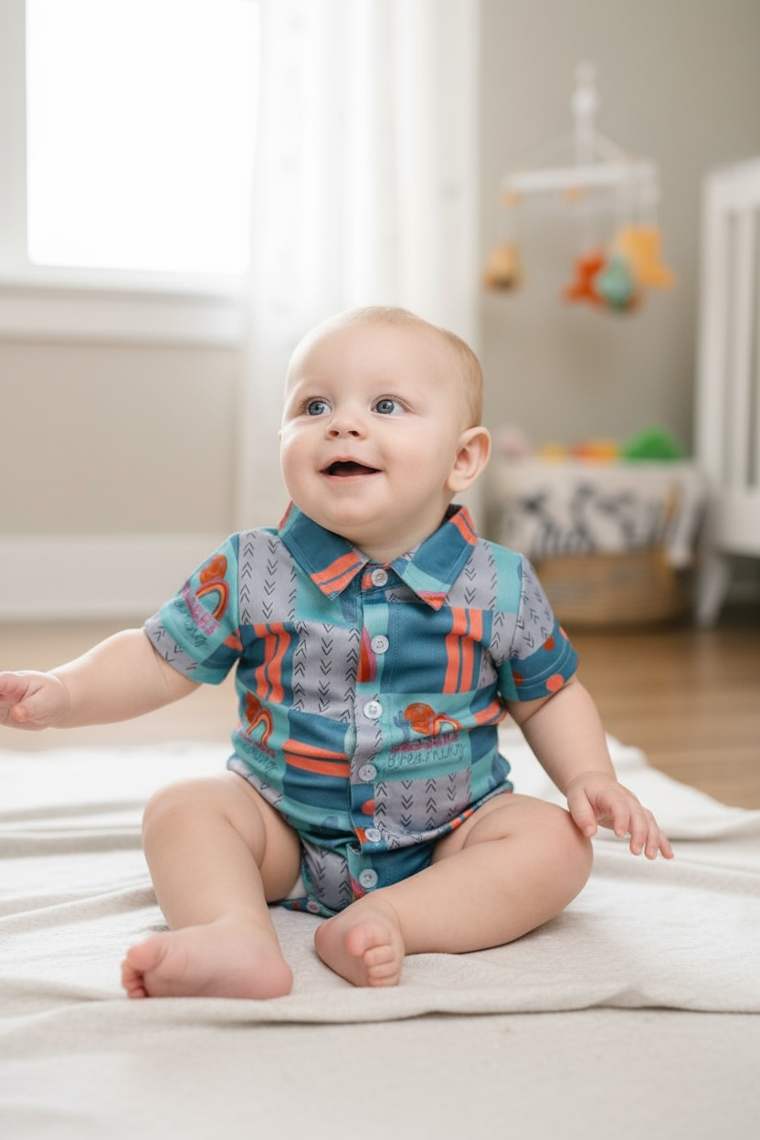 Dessert dreaming" Rainbow printed boys baby bodysuit
