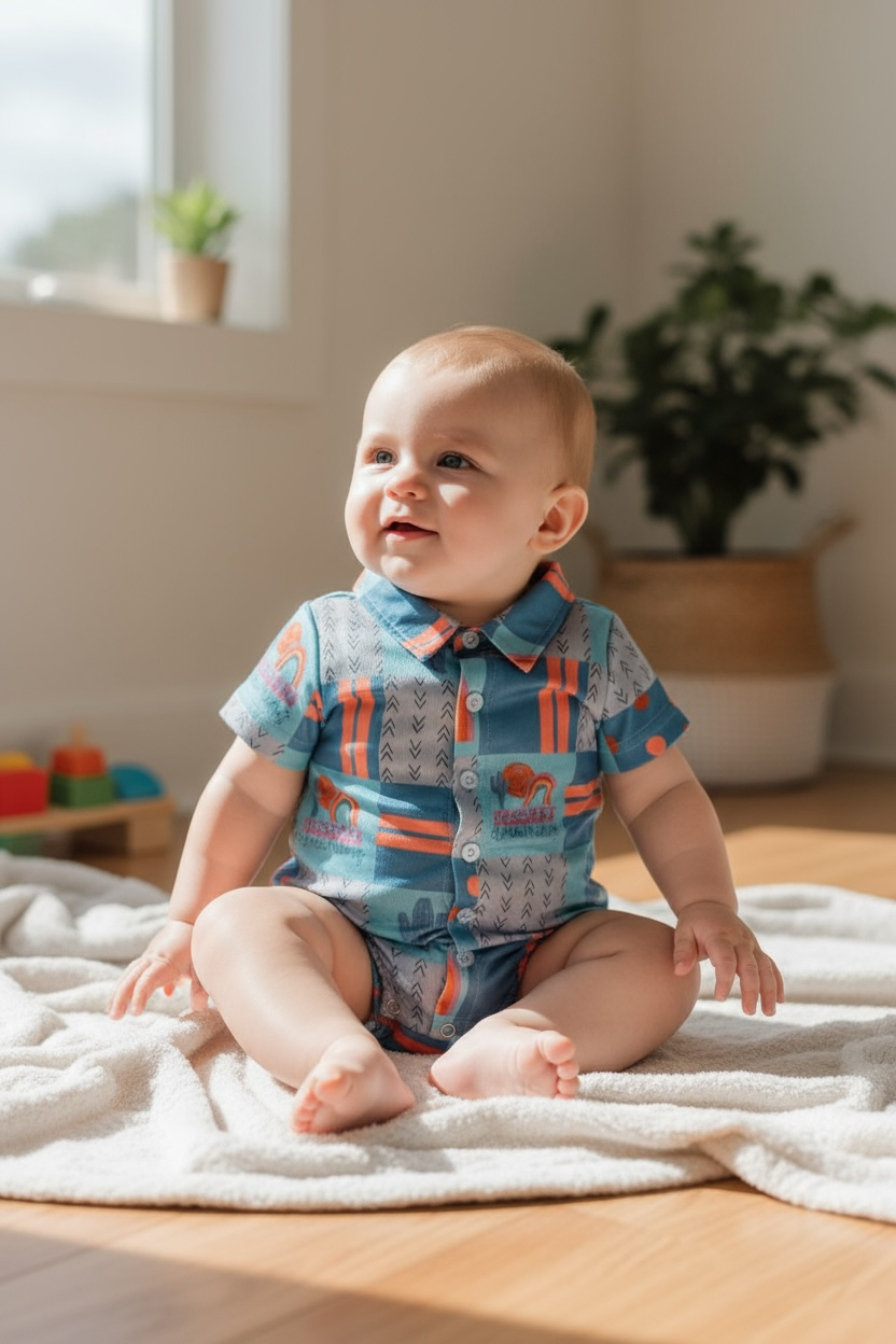 Dessert dreaming" Rainbow printed boys baby bodysuit