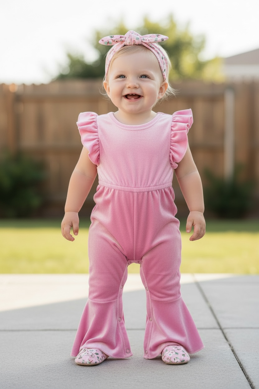 Pink velvety baby jumpsuit