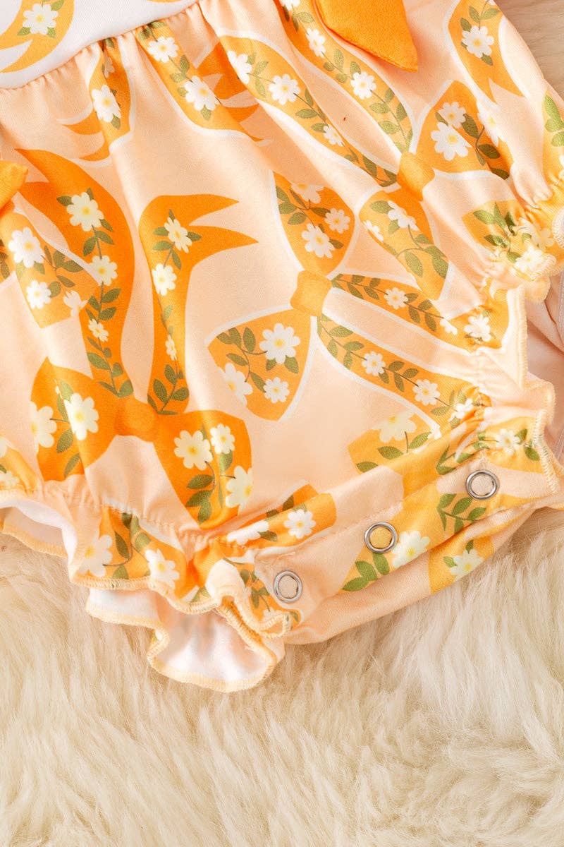 Yellow coquette bow printed girls baby romper