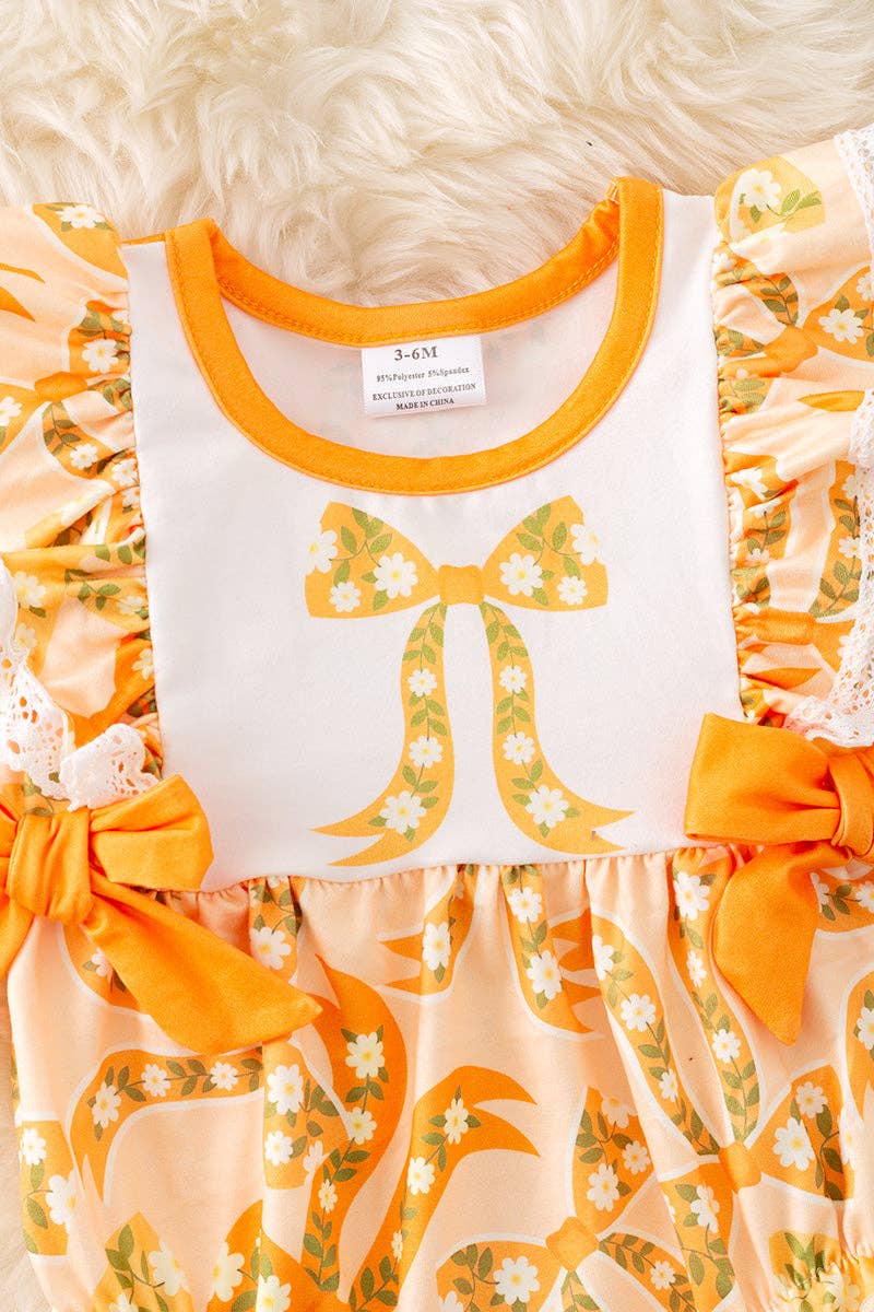 Yellow coquette bow printed girls baby romper