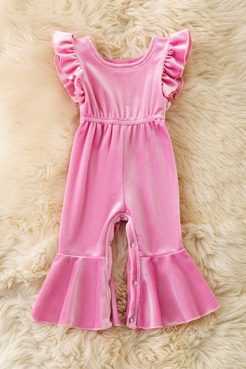 Pink velvety baby jumpsuit