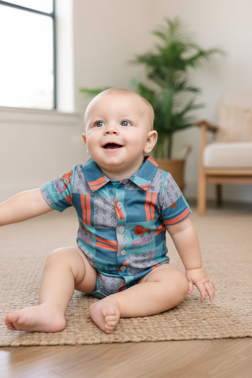 Dessert dreaming" Rainbow printed boys baby bodysuit