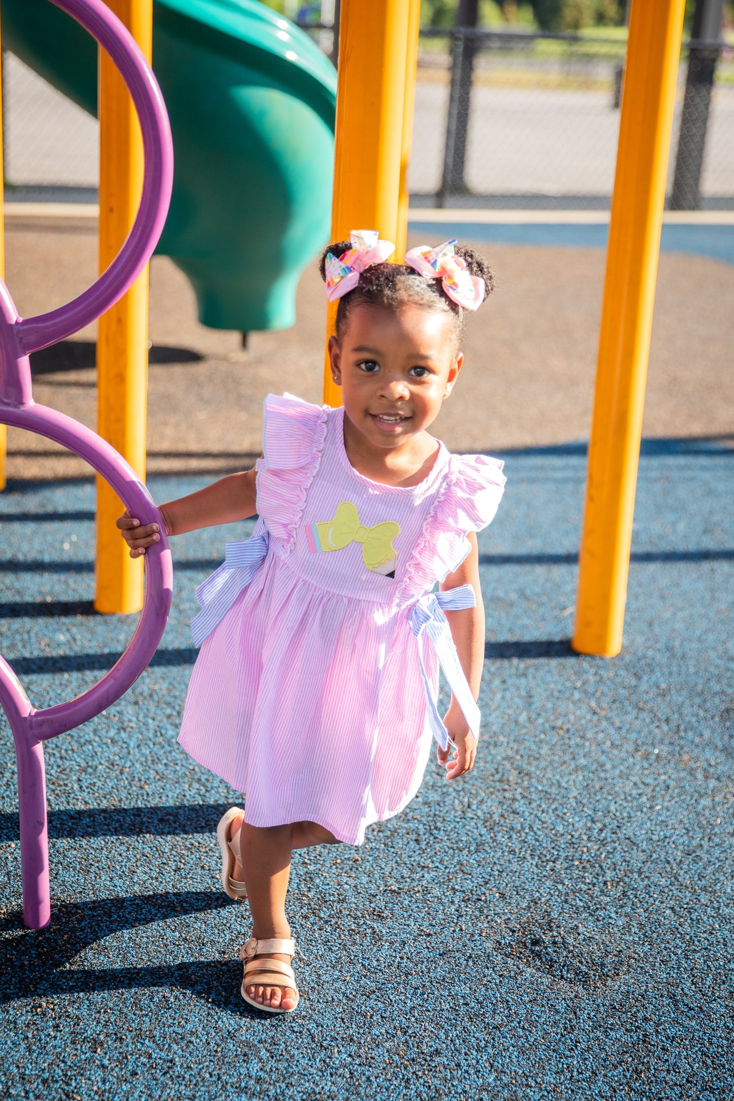 Pencil Bow Stripe Tie Dress | Girls School Outfit