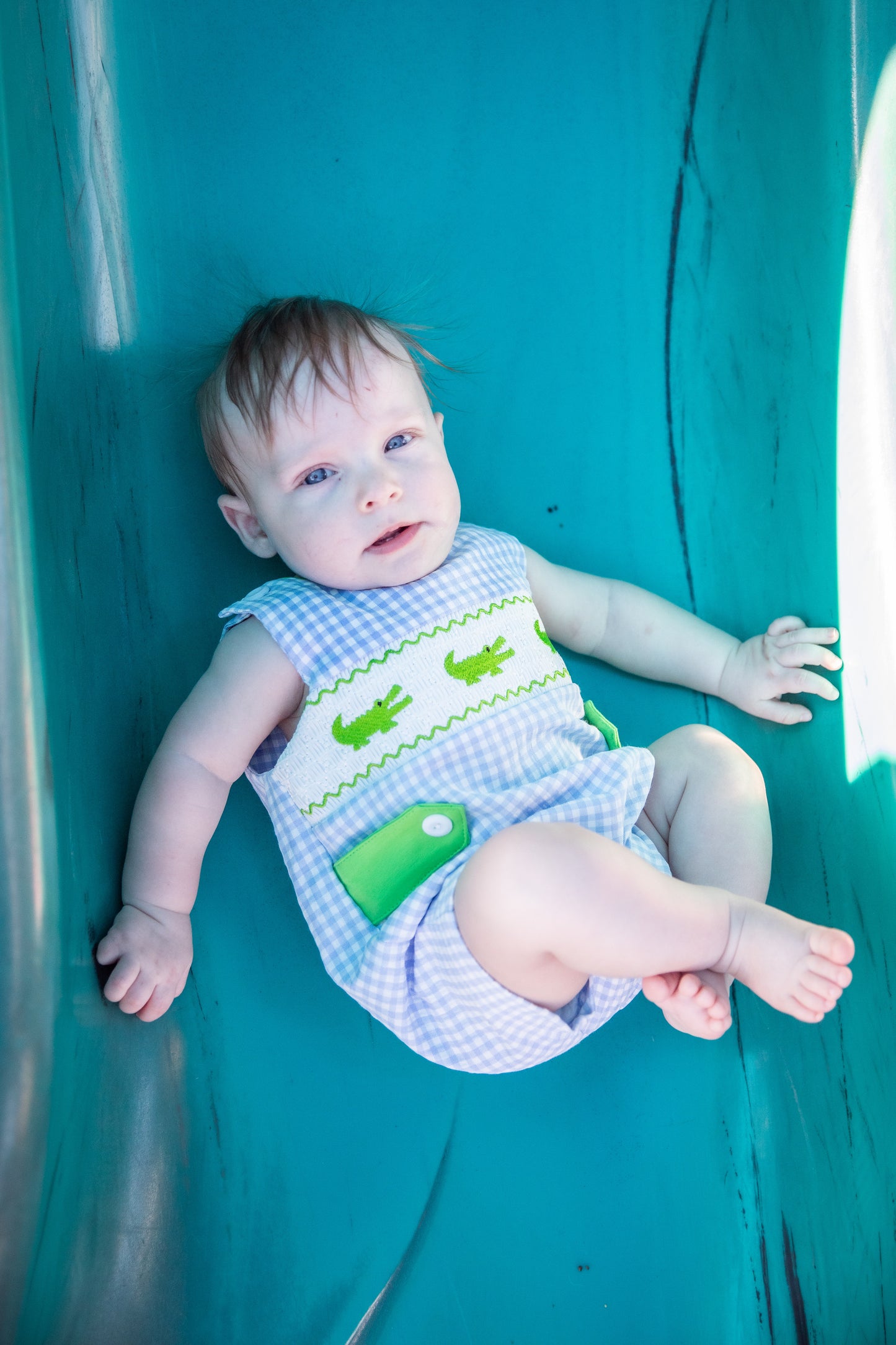 Baby Boys Summer Crocodile Embroidered Smocked Romper