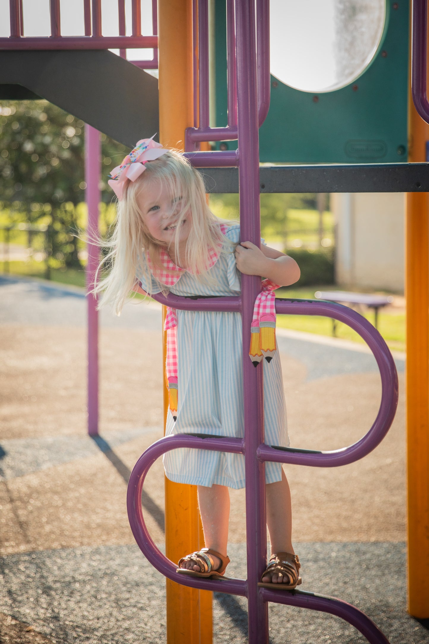Back To School Girls Striped lapels Bow Dress