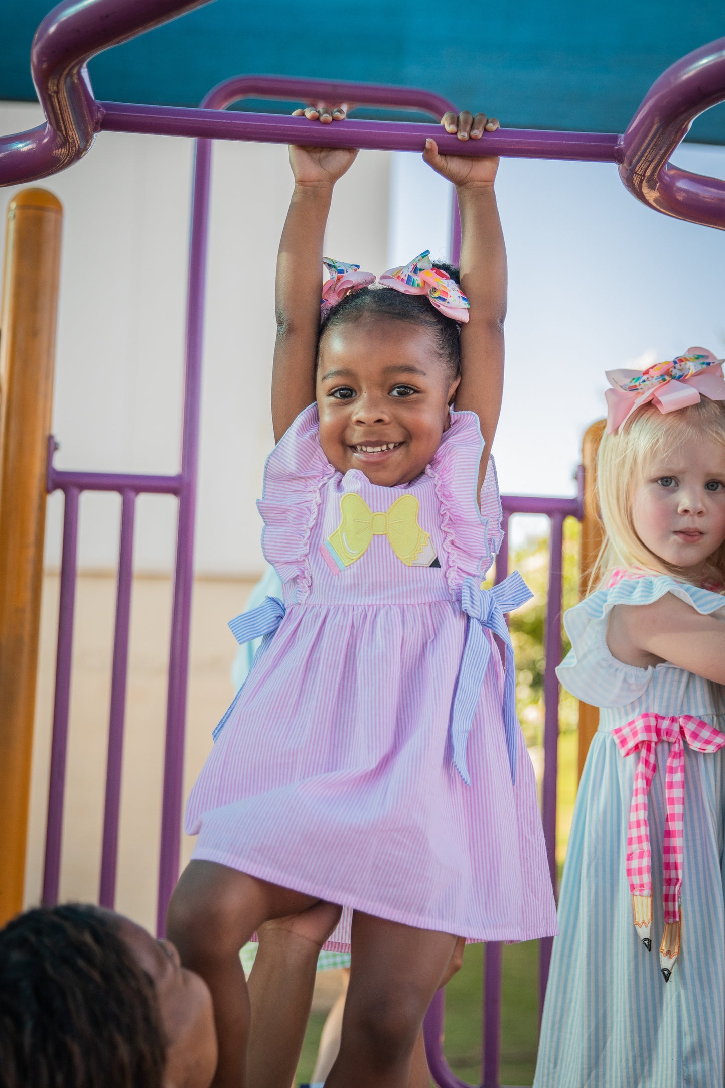Pencil Bow Stripe Tie Dress | Girls School Outfit