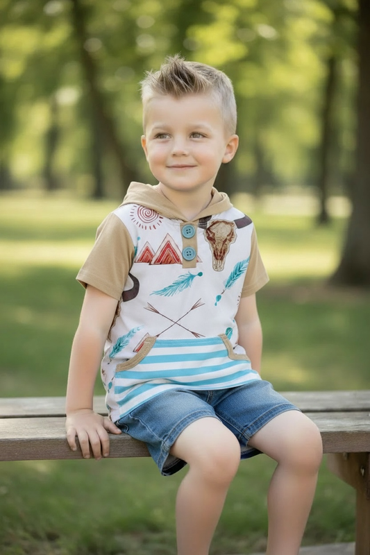 Bull skull printed boys shirt with hoodie